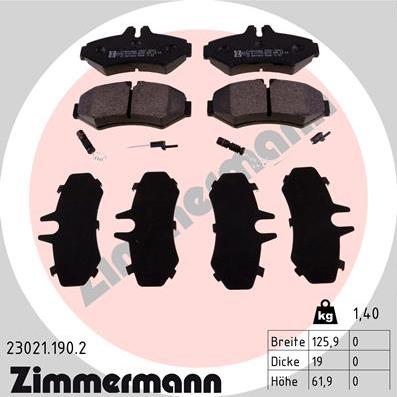 Zimmermann 23021.190.2 - Тормозные колодки, дисковые, комплект autosila-amz.com