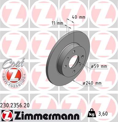 Zimmermann 230.2356.20 - Тормозной диск autosila-amz.com