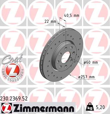Zimmermann 230.2369.52 - Тормозной диск autosila-amz.com
