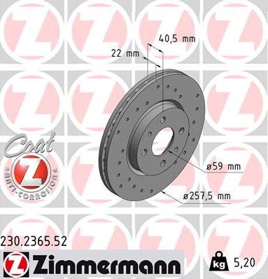 Zimmermann 230.2365.52 - Тормозной диск autosila-amz.com