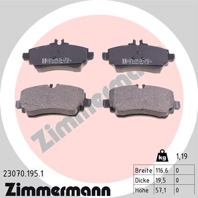 Zimmermann 23070.195.1 - Тормозные колодки, дисковые, комплект autosila-amz.com