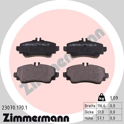 Zimmermann 23070.170.1 - Колодки тормозные дисковые MB autosila-amz.com