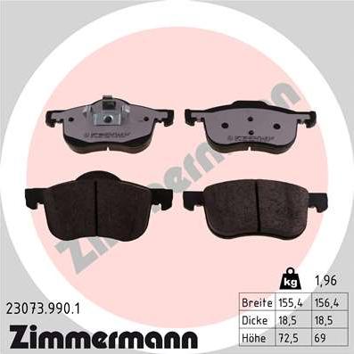 Zimmermann 23073.990.1 - Тормозные колодки, дисковые, комплект autosila-amz.com