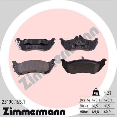 Zimmermann 23190.165.1 - Тормозные колодки, дисковые, комплект autosila-amz.com