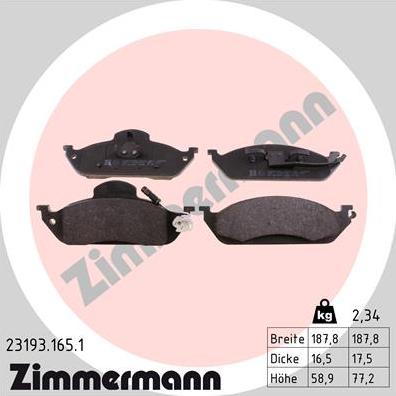 Zimmermann 23193.165.1 - Тормозные колодки, дисковые, комплект autosila-amz.com