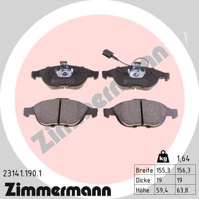 Zimmermann 23141.190.1 - Тормозные колодки, дисковые, комплект autosila-amz.com