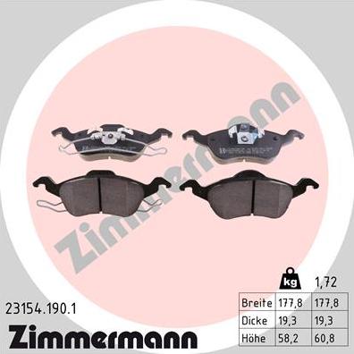 Zimmermann 23154.190.1 - Тормозные колодки, дисковые, комплект autosila-amz.com