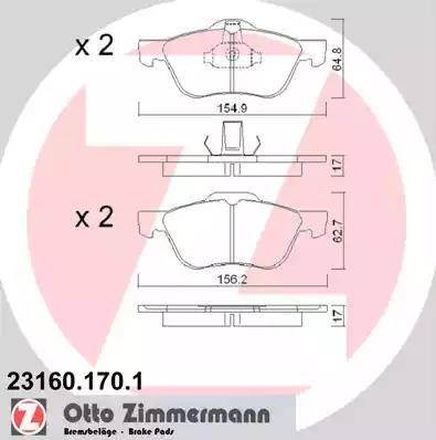 Zimmermann 23160.170.1 - Тормозные колодки, дисковые, комплект autosila-amz.com