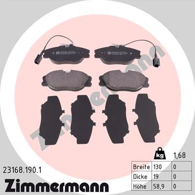 Zimmermann 23168.190.1 - Тормозные колодки, дисковые, комплект autosila-amz.com