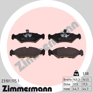 Zimmermann 23101.175.1 - Тормозные колодки, дисковые, комплект autosila-amz.com