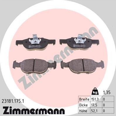 Zimmermann 23181.175.1 - Тормозные колодки, дисковые, комплект autosila-amz.com