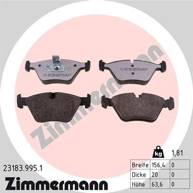 Zimmermann 23183.995.1 - Тормозные колодки, дисковые, комплект autosila-amz.com