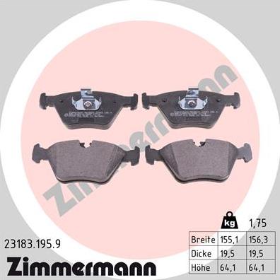 Zimmermann 23183.195.9 - Тормозные колодки, дисковые, комплект autosila-amz.com