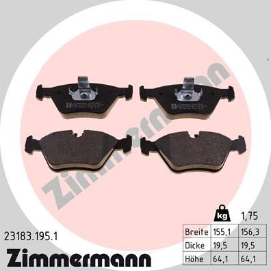 Zimmermann 23183.195.1 - Тормозные колодки, дисковые, комплект autosila-amz.com
