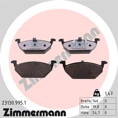 Zimmermann 23130.995.1 - Тормозные колодки, дисковые, комплект autosila-amz.com