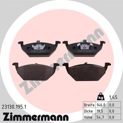 Zimmermann 23130.195.1 - Тормозные колодки, дисковые, комплект autosila-amz.com
