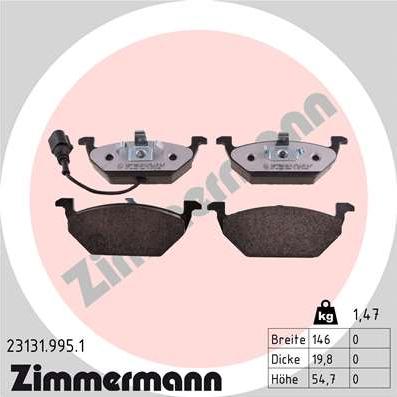 Zimmermann 23131.995.1 - Тормозные колодки, дисковые, комплект autosila-amz.com