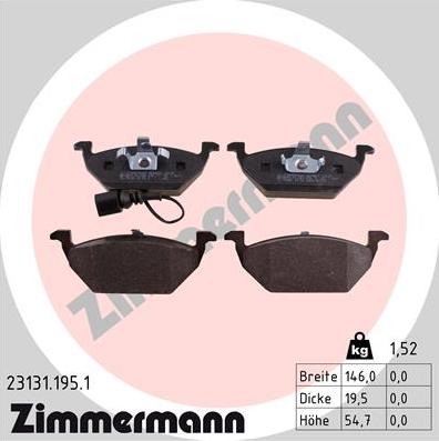 Zimmermann 23131.195.1 - Колодки тормозные передние AUDI A2 1.4 00-> ZIMMERMANN 23131.195.1 autosila-amz.com