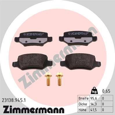 Zimmermann 23138.945.1 - Тормозные колодки, дисковые, комплект autosila-amz.com