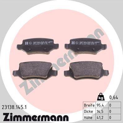 Zimmermann 23138.145.1 - Тормозные колодки, дисковые, комплект autosila-amz.com