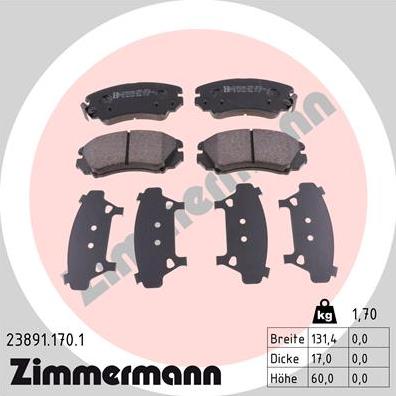 Zimmermann 23891.170.1 - Тормозные колодки, дисковые, комплект autosila-amz.com