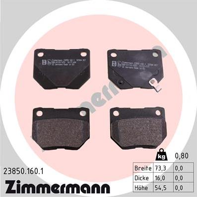 Zimmermann 23850.160.1 - Тормозные колодки, дисковые, комплект autosila-amz.com