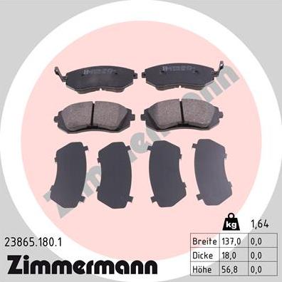 Zimmermann 23865.180.1 - Тормозные колодки, дисковые, комплект autosila-amz.com