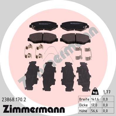 Zimmermann 23868.170.2 - Тормозные колодки, дисковые, комплект autosila-amz.com