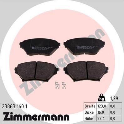 Zimmermann 23863.160.1 - Тормозные колодки, дисковые, комплект autosila-amz.com