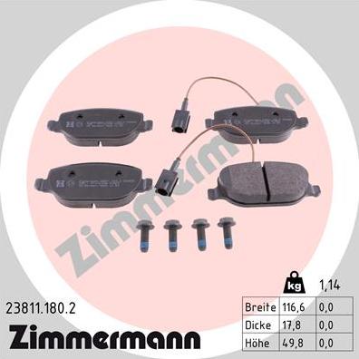 Zimmermann 23811.180.2 - Тормозные колодки, дисковые, комплект autosila-amz.com