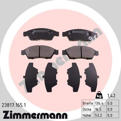 Zimmermann 23817.165.1 - Тормозные колодки, дисковые, комплект autosila-amz.com