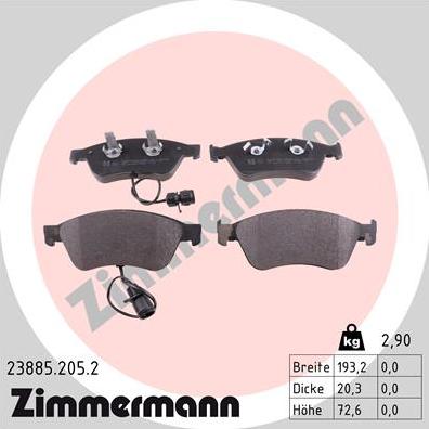 Zimmermann 23885.205.2 - Тормозные колодки, дисковые, комплект autosila-amz.com