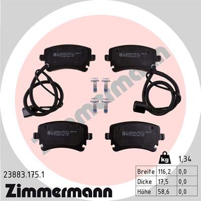 Zimmermann 23883.175.1 - Тормозные колодки, дисковые, комплект autosila-amz.com