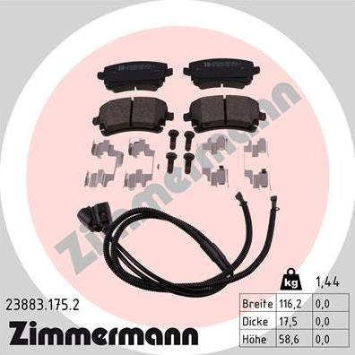 Zimmermann 23883.175.2 - Тормозные колодки, дисковые, комплект autosila-amz.com