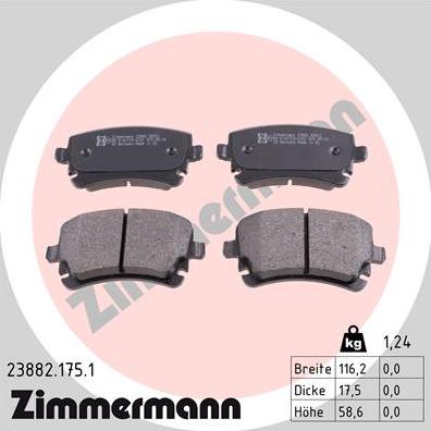 Zimmermann 23882.175.1 - Тормозные колодки, дисковые, комплект autosila-amz.com