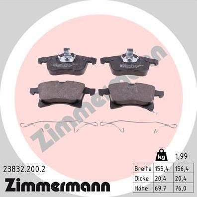 Zimmermann 23832.200.2 - Тормозные колодки, дисковые, комплект autosila-amz.com
