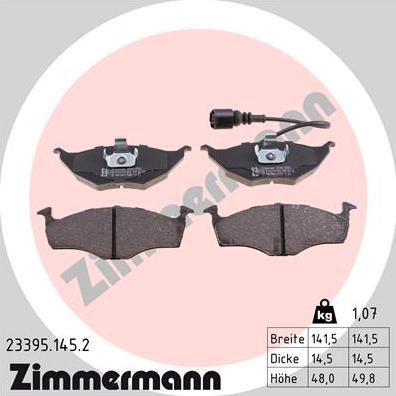 Zimmermann 23395.145.2 - Тормозные колодки, дисковые, комплект autosila-amz.com