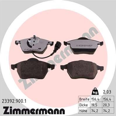 Zimmermann 23392.900.1 - Тормозные колодки, дисковые, комплект autosila-amz.com