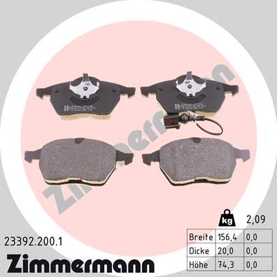 Zimmermann 23392.200.1 - Тормозные колодки, дисковые, комплект autosila-amz.com