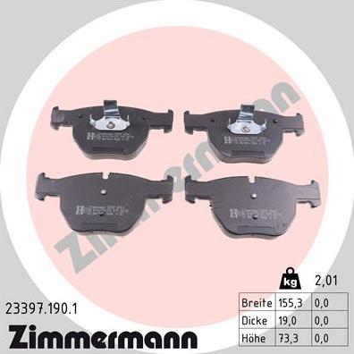 Zimmermann 23397.190.1 - Тормозные колодки, дисковые, комплект autosila-amz.com