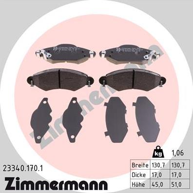 Zimmermann 23340.170.1 - Тормозные колодки, дисковые, комплект autosila-amz.com