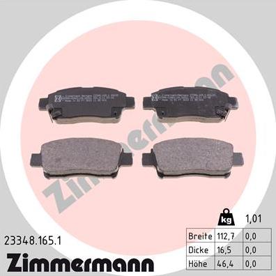 Zimmermann 23348.165.1 - колодки дисковые !перед. 113x46x16 \ Toyota Yaris 1.0i/1.3i/1.5WTi/1.4D 99-01 autosila-amz.com
