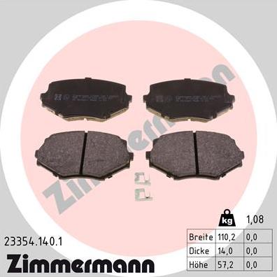 Zimmermann 23354.140.1 - Тормозные колодки, дисковые, комплект autosila-amz.com