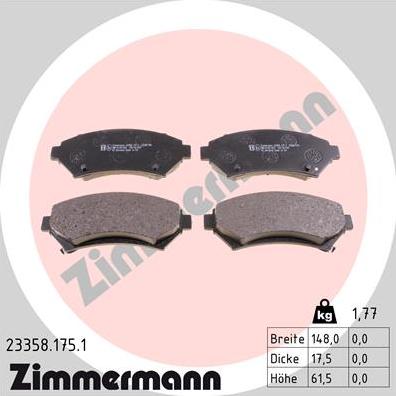 Zimmermann 23358.175.1 - Тормозные колодки, дисковые, комплект autosila-amz.com