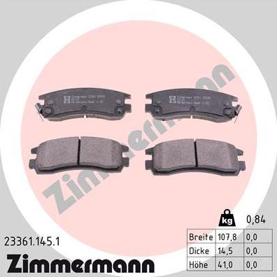 Zimmermann 23361.145.1 - Тормозные колодки, дисковые, комплект autosila-amz.com
