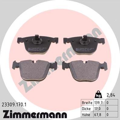 Zimmermann 23309.170.1 - Тормозные колодки, дисковые, комплект autosila-amz.com
