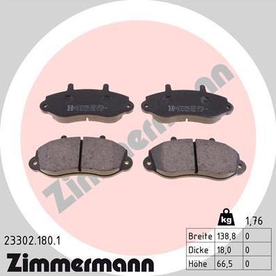 Zimmermann 23302.180.1 - Колодки тормозные дисковые Opel, Renault, Nissan autosila-amz.com