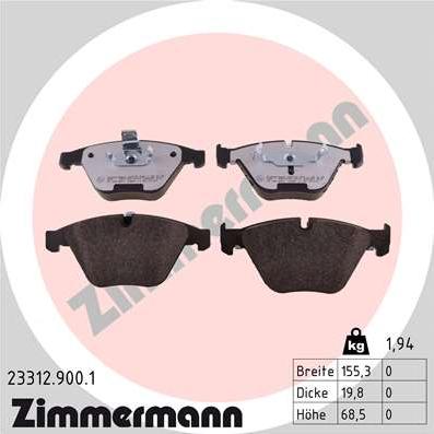 Zimmermann 23312.900.1 - Тормозные колодки, дисковые, комплект autosila-amz.com