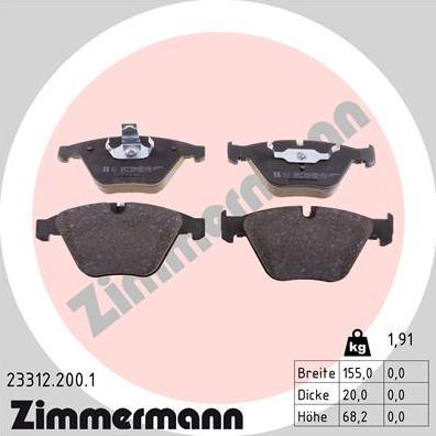 Zimmermann 23312.200.1 - Тормозные колодки, дисковые, комплект autosila-amz.com