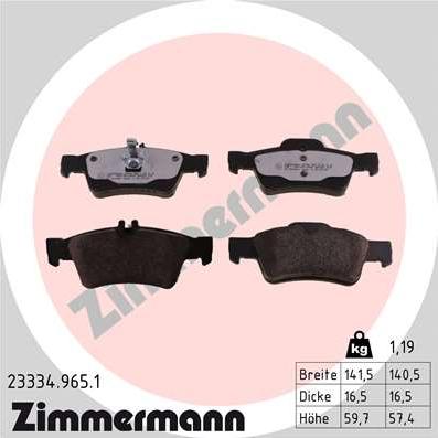 Zimmermann 23334.965.1 - колодки дисковые !задн. 142x60x16 \ MB W211/S211 2.0-2.4/2.0CDi-2.7CDi/SL R230 5.0/5.5 A autosila-amz.com